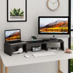 Monitorständer "Halva" Schwarz Mit QI-Ladestation Und USB Vicco -Vicco m6330 04 ol