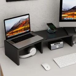 Monitorständer "Halva" Schwarz Mit QI-Ladestation Und USB Vicco -Vicco m6330 05 ol