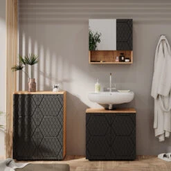 Badschrank "Irma" 60 X 81 Cm Eiche/Anthrazit 13 Badschrank "Irma" 60 X 81 Cm Eiche/Anthrazit -Vicco m6370 04 ol