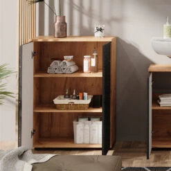 Badschrank "Irma" 60 X 81 Cm Eiche/Anthrazit 14 Badschrank "Irma" 60 X 81 Cm Eiche/Anthrazit -Vicco m6370 05 ol