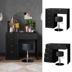 Schminktisch "Letti" Schwarz Kurz Mit Hocker Vicco -Vicco m6403 hs 02 ol