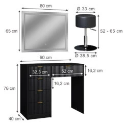 Schminktisch "Letti" Schwarz Kurz Mit LED-Spiegel Und Hocker Vicco -Vicco m6403 hs sled 03 ol