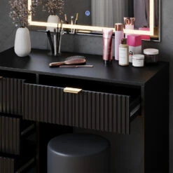 Schminktisch "Letti" Schwarz Kurz Mit LED-Spiegel Und Hocker Vicco -Vicco m6403 hs sled 05 ol