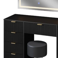 Schminktisch "Letti" Schwarz Kurz Mit LED-Spiegel Und Hocker Vicco -Vicco m6403 hs sled 06 ol