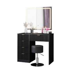 Schminktisch "Letti" Schwarz Kurz Mit LED-Spiegel Und Hocker Vicco -Vicco m6403 hs sled 07 ol
