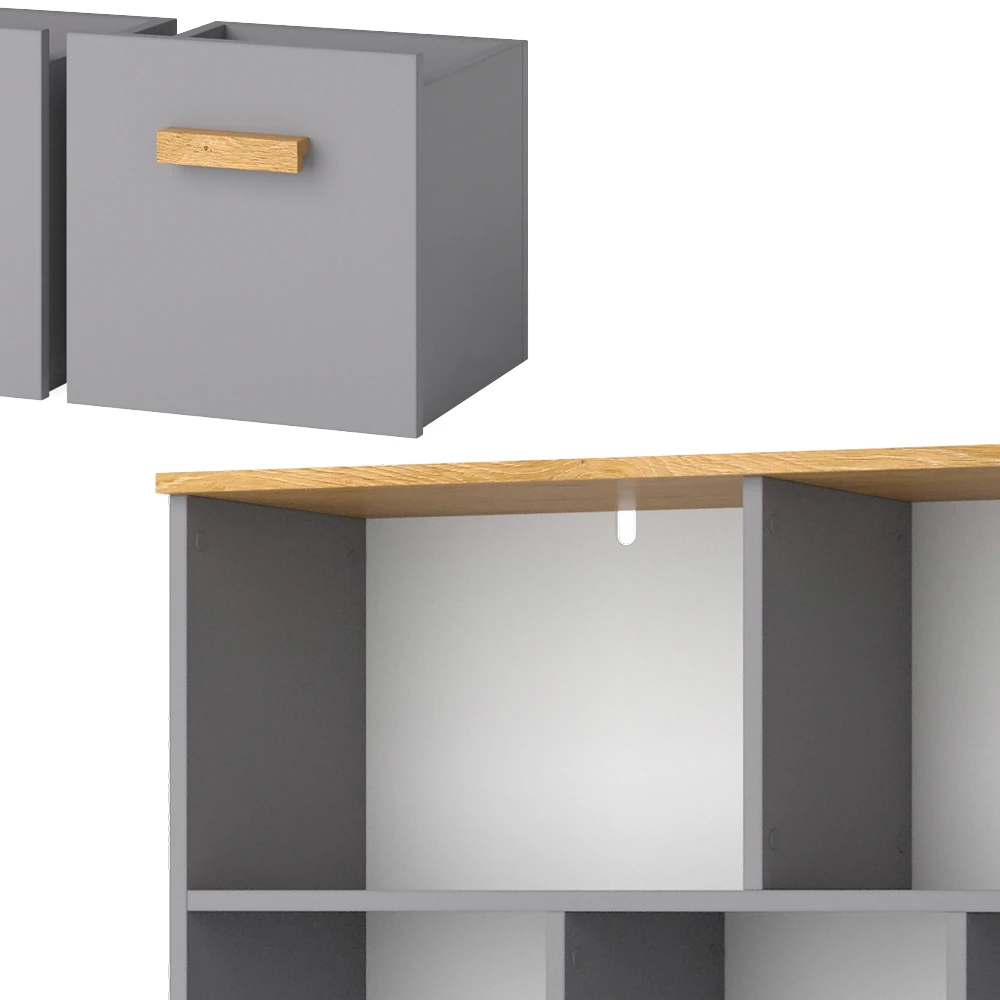 Regal "Malia" Grau/Eiche Mit 3 Schubladen Vicco 8 Regal "Malia" Grau/Eiche Mit 3 Schubladen Vicco – Bild 6