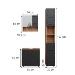 Badmöbelset "Irma" Eiche/Anthrazit 3-teilig Hochschrank Vicco -Vicco m6481 03 ol