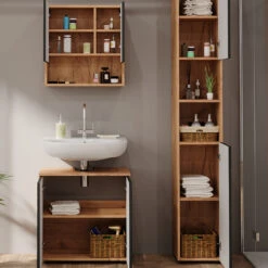 Badmöbelset "Irma" Eiche/Anthrazit 3-teilig Hochschrank Vicco -Vicco m6481 05 ol