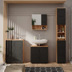 Badmöbelset "Irma" Eiche/Anthrazit 4-teilig Mit Hochschrank Und Kommode Vicco 12 Badmöbelset "Irma" Eiche/Anthrazit 4-teilig Mit Hochschrank Und Kommode Vicco -Vicco m6482 04 ol