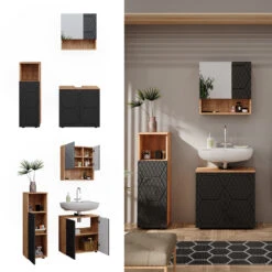 Badmöbelset "Irma" Eiche/Anthrazit 4-teilig Mit Midischrank Vicco -Vicco m6483 02 ol