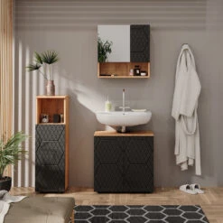 Badmöbelset "Irma" Eiche/Anthrazit 4-teilig Mit Midischrank Vicco -Vicco m6483 04 ol