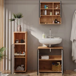 Badmöbelset "Irma" Eiche/Anthrazit 4-teilig Mit Midischrank Vicco -Vicco m6483 05 ol