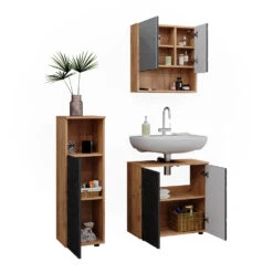 Badmöbelset "Irma" Eiche/Anthrazit 4-teilig Mit Midischrank Vicco -Vicco m6483 07 ol