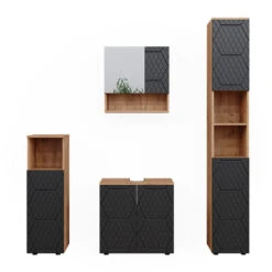 Badmöbelset "Irma" Eiche/Anthrazit 4-teilig Mit Hochschrank Und Midischrank Vicco