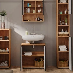 Badmöbelset "Irma" Eiche/Anthrazit 4-teilig Mit Hochschrank Und Midischrank Vicco -Vicco m6484 05 ol