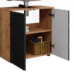 Badmöbelset "Irma" Eiche/Anthrazit 4-teilig Mit Hochschrank Und Midischrank Vicco -Vicco m6484 06 ol