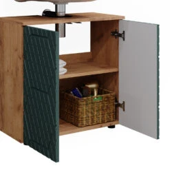 Badmöbel Set "Irma" Grün/Eiche 4 Teile, Mit Hochschrank Vicco -Vicco m6501 06 ol