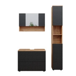 Badmöbel Set "Irma" Anthrazit/Eiche 3 Teile, Mit Spiegelschrank 80 Cm Vicco
