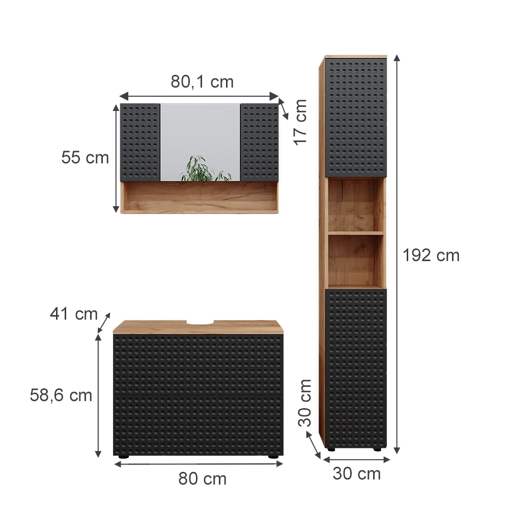 Badmöbel Set "Irma" Anthrazit/Eiche 3 Teile, Mit Spiegelschrank 80 Cm Vicco 5 Badmöbel Set "Irma" Anthrazit/Eiche 3 Teile, Mit Spiegelschrank 80 Cm Vicco – Bild 3