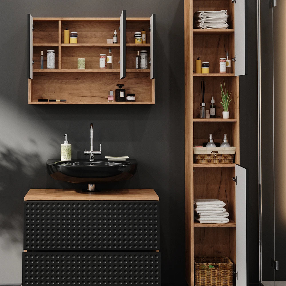 Badmöbel Set "Irma" Anthrazit/Eiche 3 Teile, Mit Spiegelschrank 80 Cm Vicco 7 Badmöbel Set "Irma" Anthrazit/Eiche 3 Teile, Mit Spiegelschrank 80 Cm Vicco – Bild 5