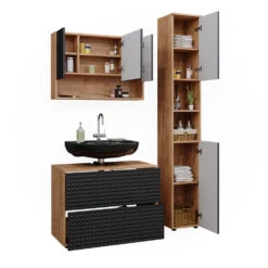 Badmöbel Set "Irma" Anthrazit/Eiche 3 Teile, Mit Spiegelschrank 80 Cm Vicco 15 Badmöbel Set "Irma" Anthrazit/Eiche 3 Teile, Mit Spiegelschrank 80 Cm Vicco -Vicco m6528 07 ol