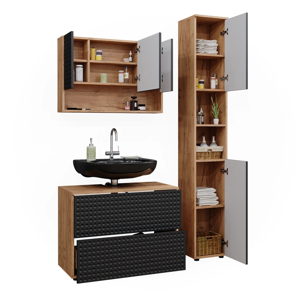 Badmöbel Set "Irma" Anthrazit/Eiche 3 Teile, Mit Spiegelschrank 80 Cm Vicco 9 Badmöbel Set "Irma" Anthrazit/Eiche 3 Teile, Mit Spiegelschrank 80 Cm Vicco – Bild 7