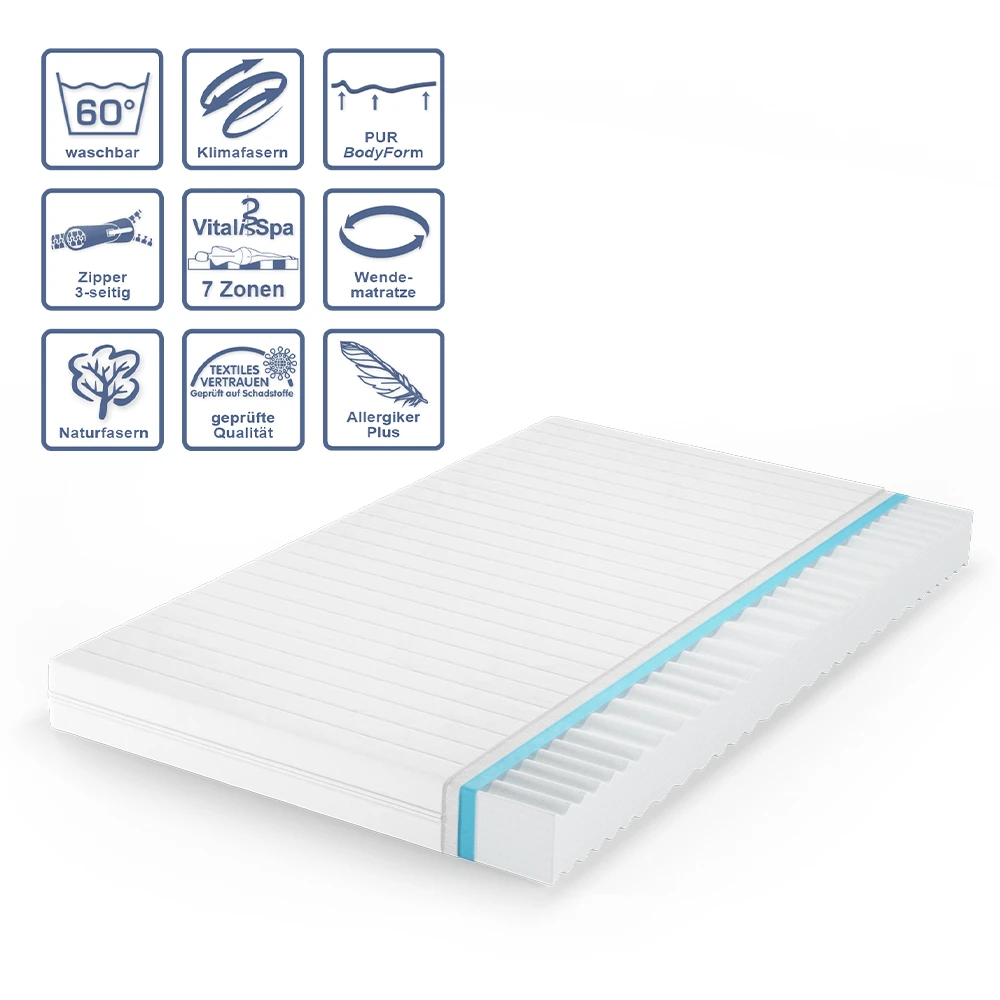 Kaltschaummatratze Weiß 120 X 200 Cm H3 Härtegrad, 7Zonen Vitalispa 9 Kaltschaummatratze Weiß 120 X 200 Cm H3 Härtegrad, 7Zonen Vitalispa – Bild 7