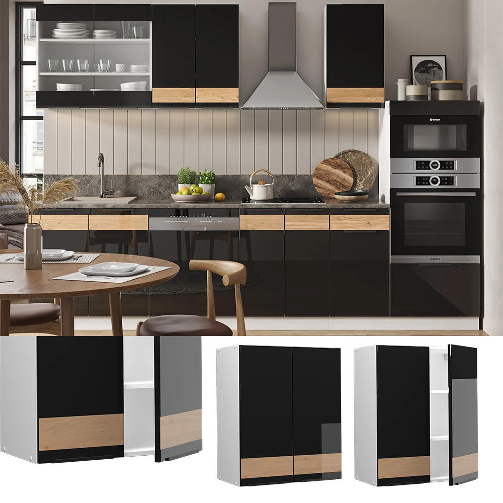 Hängeschrank "Fame-Line" Schwarz-Eiche Hochglanz/Weiß 60 Cm Vicco 4 Hängeschrank "Fame-Line" Schwarz-Eiche Hochglanz/Weiß 60 Cm Vicco – Bild 2