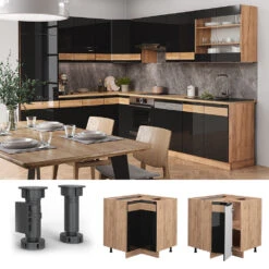 Eckschrank "Fame-Line" Schwarz-Eiche Hochglanz/Goldkraft Eiche 80.5 Cm Ohne Arbeitsplatte Vicco 8 Eckschrank "Fame-Line" Schwarz-Eiche Hochglanz/Goldkraft Eiche 80.5 Cm Ohne Arbeitsplatte Vicco -Vicco mf311 dr gk s eiche 02 ol