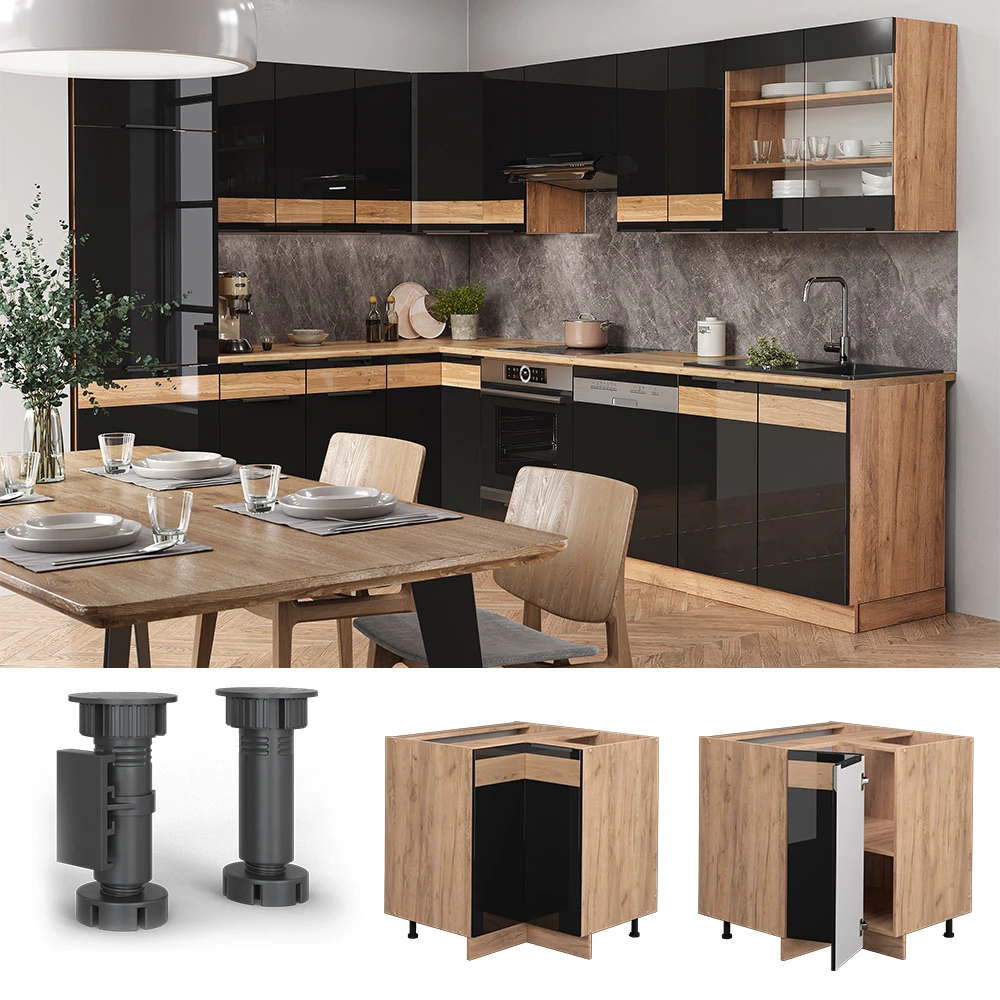 Eckschrank "Fame-Line" Schwarz-Eiche Hochglanz/Goldkraft Eiche 80.5 Cm Ohne Arbeitsplatte Vicco 4 Eckschrank "Fame-Line" Schwarz-Eiche Hochglanz/Goldkraft Eiche 80.5 Cm Ohne Arbeitsplatte Vicco – Bild 2