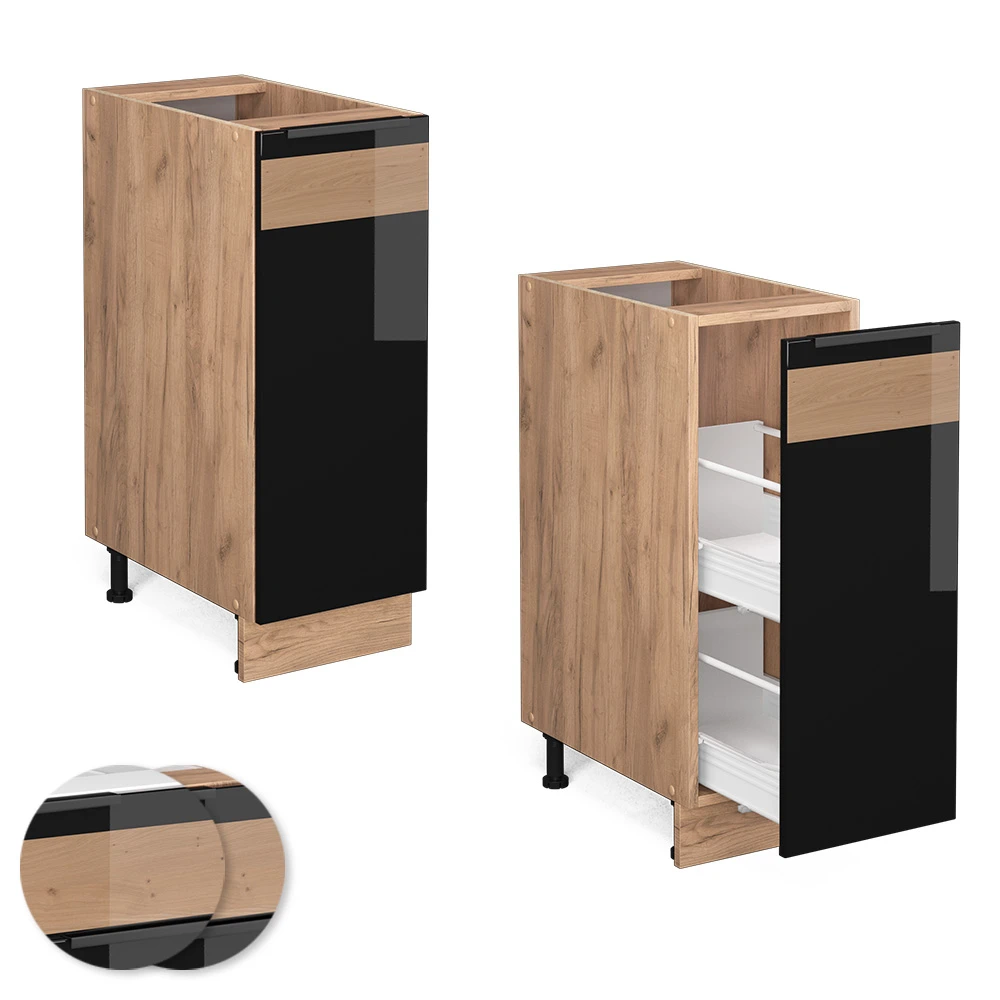 Apothekerschrank "Fame-Line" Schwarz-Eiche Hochglanz/Goldkraft Eiche 30 Cm Ohne Arbeitsplatte Vicco 7 Apothekerschrank "Fame-Line" Schwarz-Eiche Hochglanz/Goldkraft Eiche 30 Cm Ohne Arbeitsplatte Vicco – Bild 5