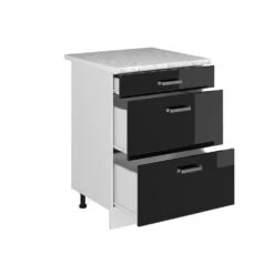 Schubladenunterschrank "R-Line Solid" 60 Cm Weiß/Schwarz Hochglanz Modern 3 Schubladen Mit Arbeitsplatte Vicco 10 Schubladenunterschrank "R-Line Solid" 60 Cm Weiß/Schwarz Hochglanz Modern 3 Schubladen Mit Arbeitsplatte Vicco -Vicco mm257 sol w shgl ap 07 ol