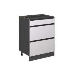 Küchenunterschrank "R-Line" Weiß/Anthrazit 60 Cm J-Shape, Mit Schubladen, Ohne Arbeitsplatte Vicco