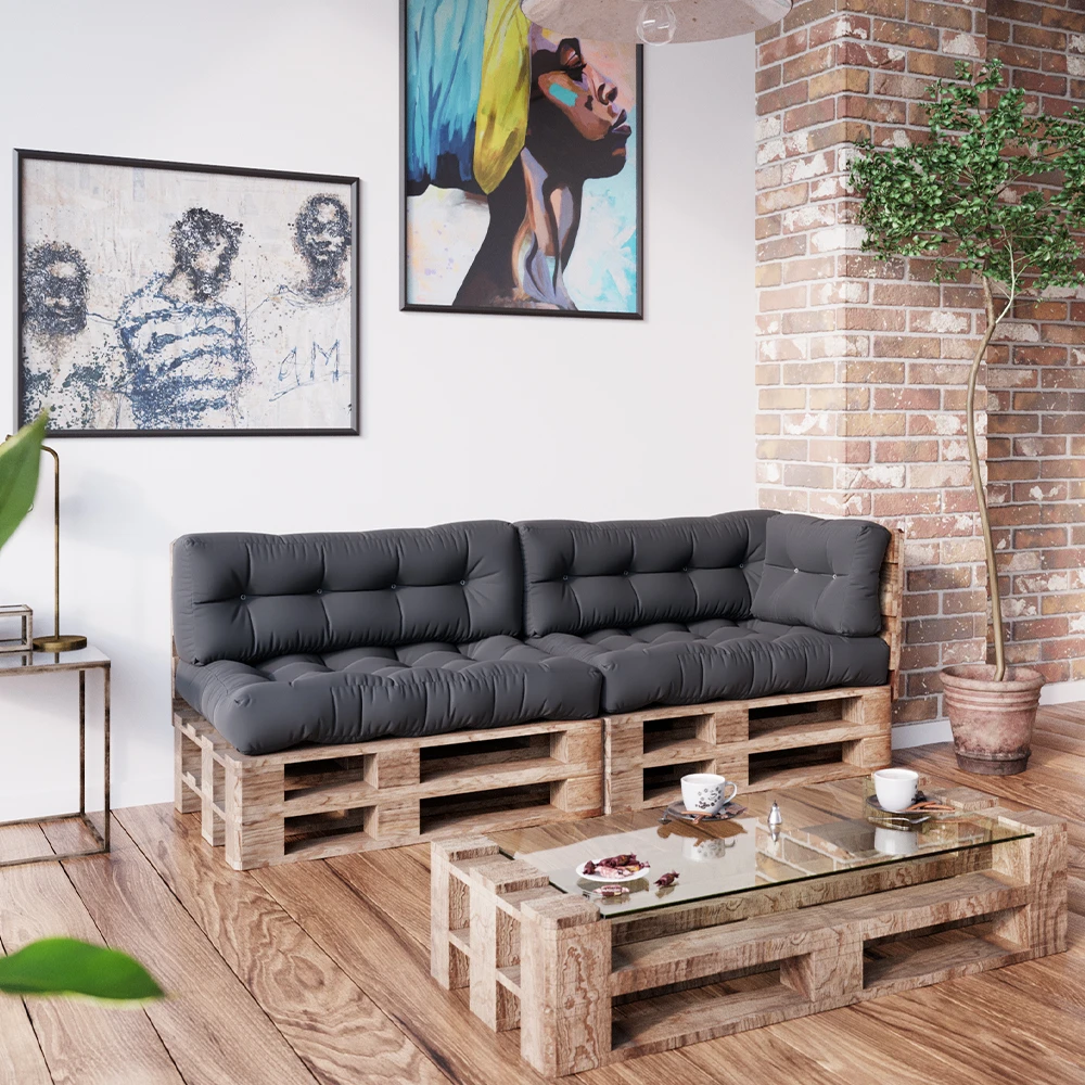 Palettenkissen Set "Flocken" Graphit 5 Teile Vicco 6 Palettenkissen Set "Flocken" Graphit 5 Teile Vicco – Bild 4