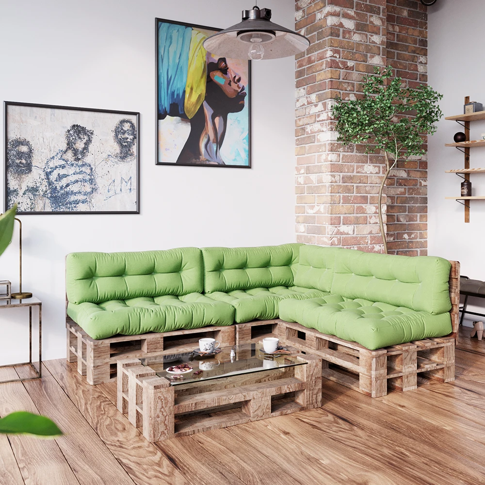 Palettenkissen Set "Flocken" Grün 7 Teile Vicco 6 Palettenkissen Set "Flocken" Grün 7 Teile Vicco – Bild 4