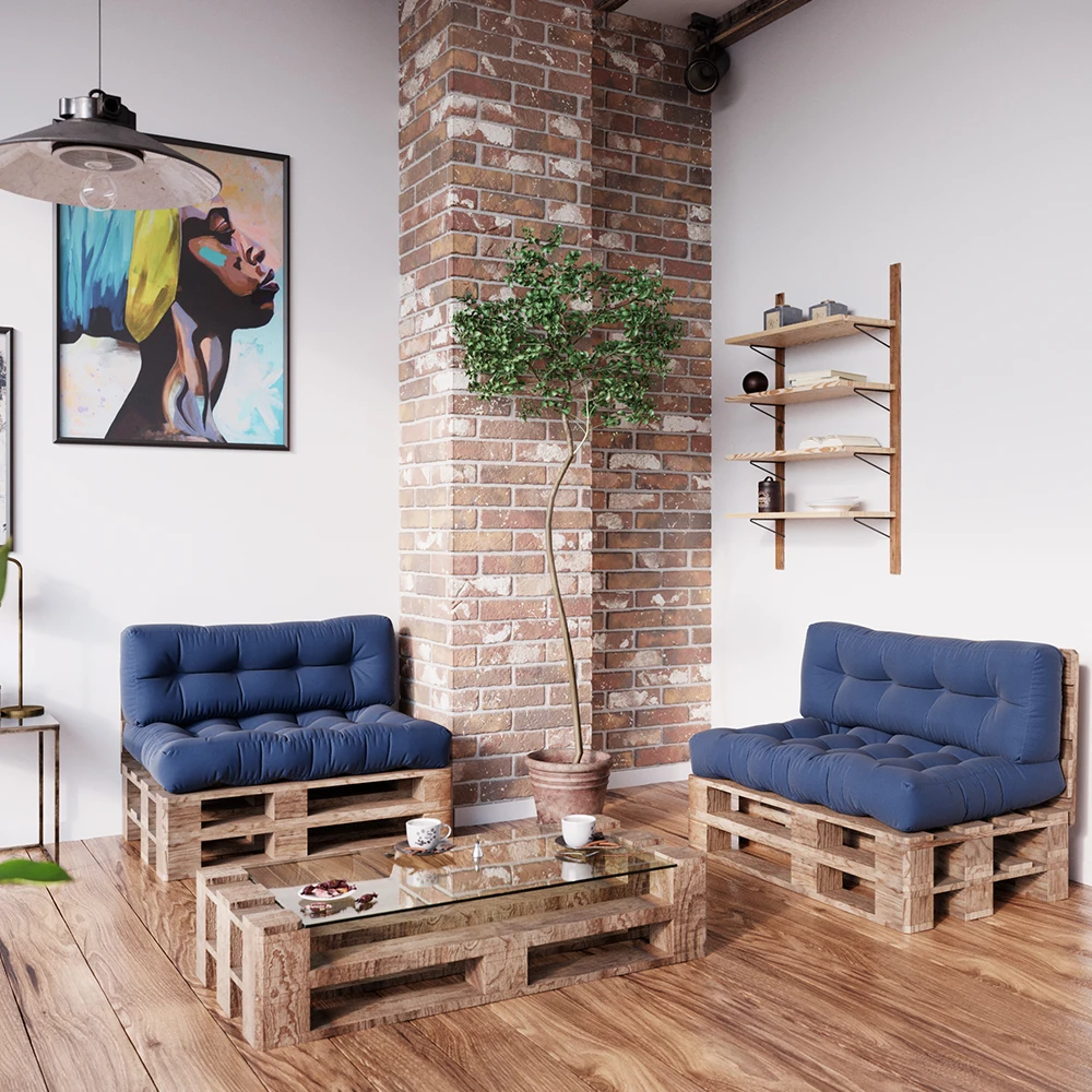 Palettenkissen Set "Flocken" Blau 120 X 80 Cm 2 Teile Vicco 6 Palettenkissen Set "Flocken" Blau 120 X 80 Cm 2 Teile Vicco – Bild 4