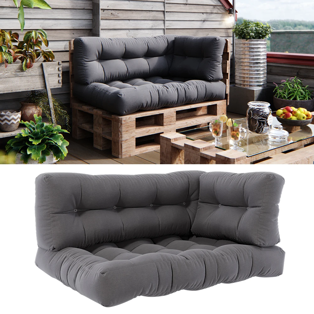 Palettenkissen Set "Flocken" Grau 120 X 80 Cm 3 Teile Vicco 4 Palettenkissen Set "Flocken" Grau 120 X 80 Cm 3 Teile Vicco – Bild 2