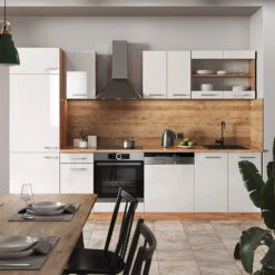 Küchenzeile "R-Line" Weiß Hochglanz/Goldkraft Eiche 300 Cm Ohne Arbeitsplatte Vicco -Vicco 20230301 m4547 04 ol