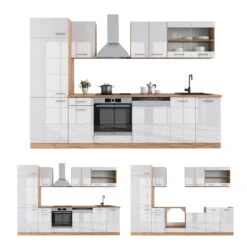 Küchenzeile "R-Line" Weiß Hochglanz/Goldkraft Eiche 300 Cm Ohne Arbeitsplatte Vicco -Vicco 20230301 m4547 07 ol