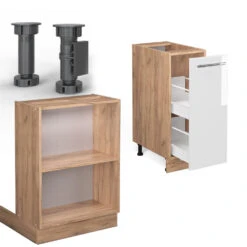 Kücheninsel "Fame-Line" Weiß Hochglanz/Goldkraft Eiche 90 Cm Mit Schublade, Ohne Arbeitsplatte Vicco -Vicco 20230301 m5078 05 ol