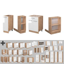 Kücheninsel "Fame-Line" Weiß Hochglanz/Goldkraft Eiche 90 Cm Mit Schublade, Ohne Arbeitsplatte Vicco -Vicco 20230301 m5078 06 ol