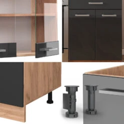 Küchenzeile "R-Line" Anthrazit Hochglanz/Goldkraft Eiche 200 Cm Ohne Arbeitsplatte Vicco -Vicco 20230501 m4552 05 ol