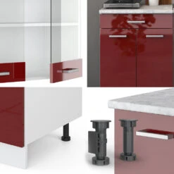 Singleküche "R-Line" Bordeaux Hochglanz/Weiß 140 Cm Mit Arbeitsplatte Vicco -Vicco 20231124 m2274 05 ol