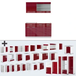 Singleküche "R-Line" Bordeaux Hochglanz/Weiß 140 Cm Mit Arbeitsplatte Vicco -Vicco 20231124 m2274 06 ol