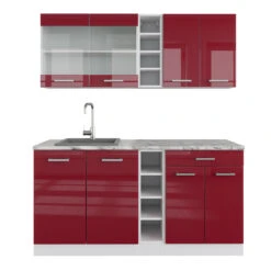 Vicco Singleküche "R-Line", Bordeaux Hochglanz/Weiß, 160 Cm Mit Arbeitsplatte