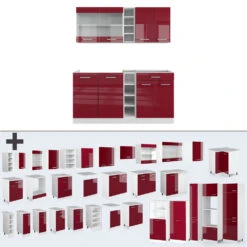 Vicco Singleküche "R-Line", Bordeaux Hochglanz/Weiß, 160 Cm Mit Arbeitsplatte -Vicco 20231124 m4799 4805 06 ol