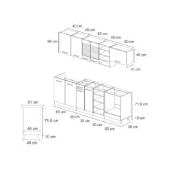 Küchenzeile "R-Line", Bordeaux Hochglanz/Weiß, 240 Cm Mit Arbeitsplatte, Vicco -Vicco 20231124 m4856 4862 03 ol