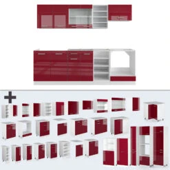 Küchenzeile "R-Line", Bordeaux Hochglanz/Weiß, 240 Cm Mit Arbeitsplatte, Vicco -Vicco 20231124 m4856 4862 06 ol