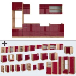 Küchenzeile "R-Line" Bordeaux Hochglanz/Eiche Gold 300 Cm Mit Hochschrank, Ohne Arbeitsplatte Vicco -Vicco 20231124 m6272 06 ol