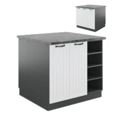 Kücheninsel "Fame-Line" Weiß Landhaus/Anthrazit 90 Cm Ohne Arbeitsplatte Vicco